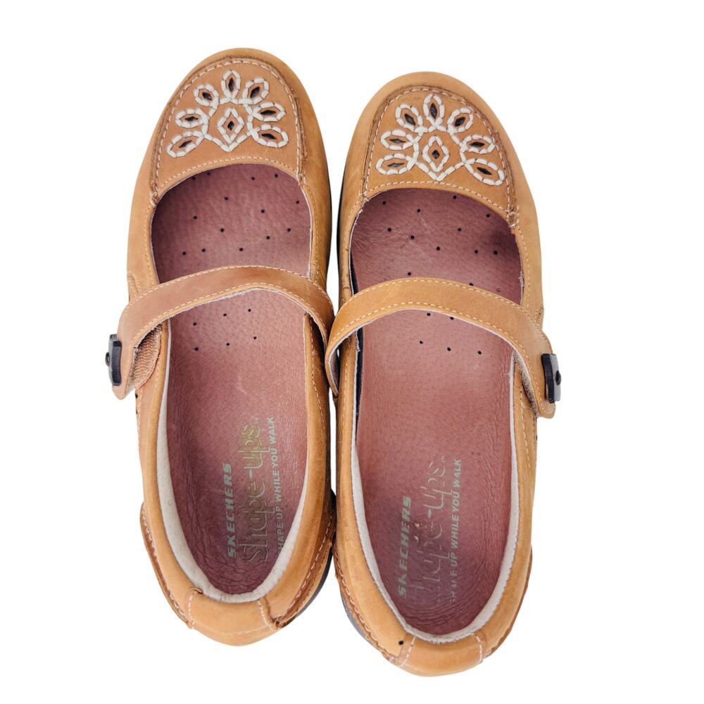 Skechers Shape ups Mary Janes Shoes Womens US 7.5 Brown Leather Wedge SN24883 - Picture 7 of 11